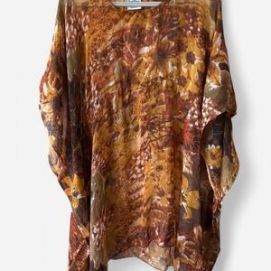 Sunflower multicoloured floral animal print rust & tan see through poncho Sz OS
